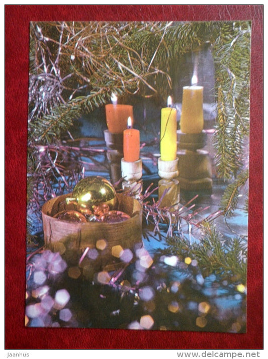 New Year Greeting card - candles - decorations - 1983 - Estonia USSR - used - JH Postcards