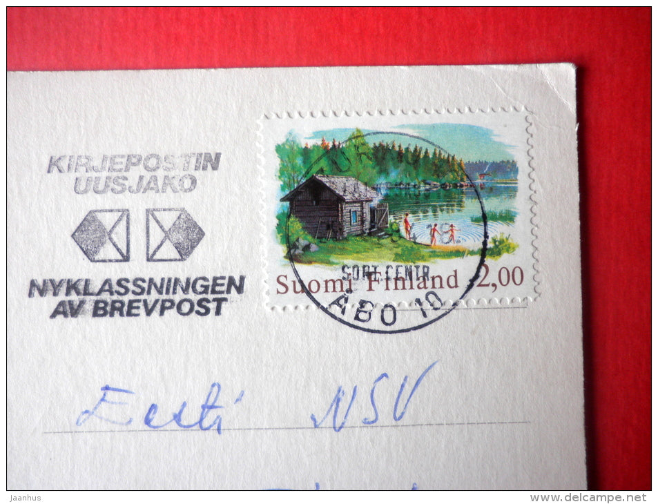 Easter Greeting Card by Jenny Nyström - baby girl - chick - eggs - 3254/4 - Finland - sent from Finland to Estonia 1984 - JH Postcards