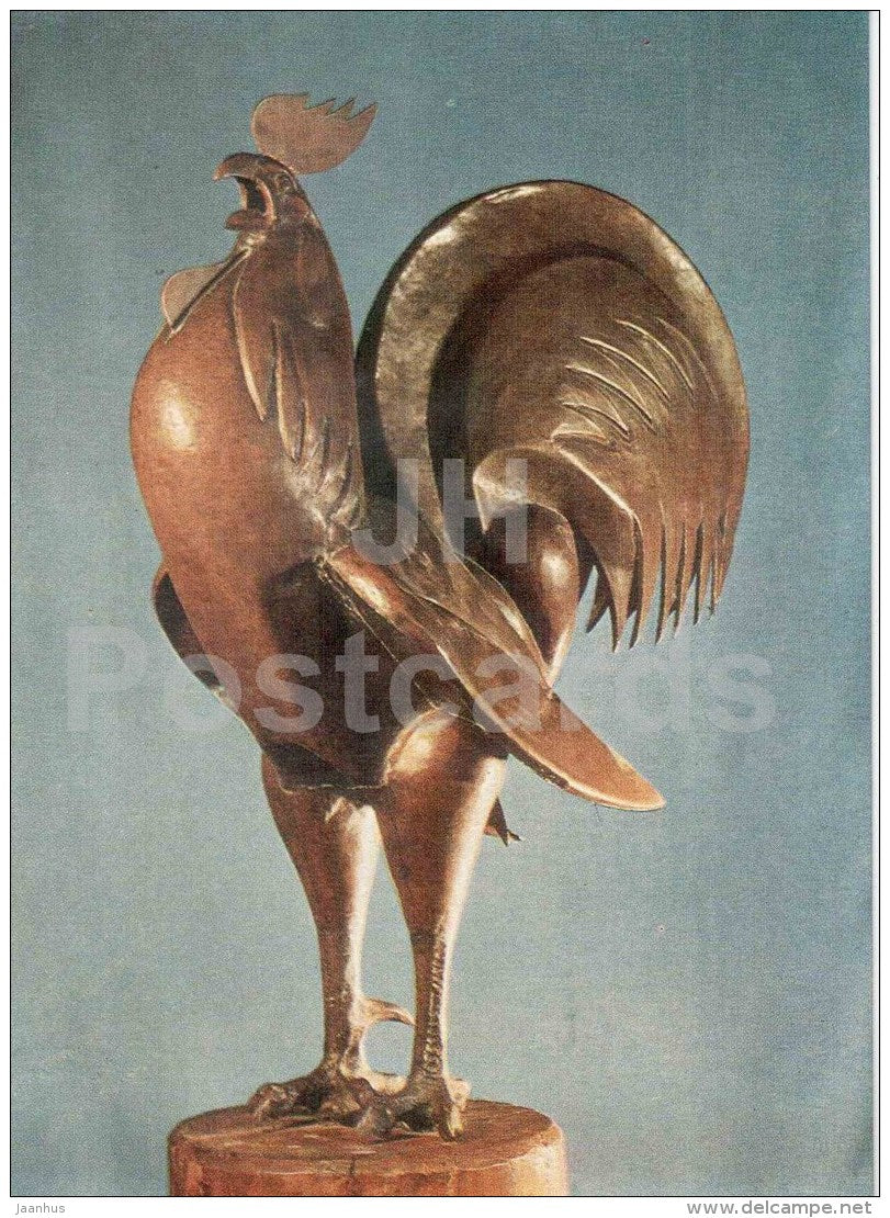 figures by Y. Yefimov - Cock . Morning , 1932 - copper - russian art - unused - JH Postcards