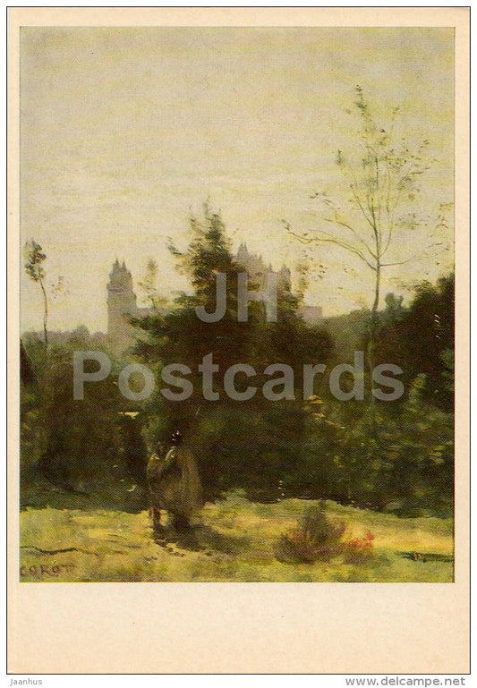 painting by Camille Corot - Le Chateaux de Pierrefonds , 1860 - French art - 1975 - Russia USSR - unused - JH Postcards