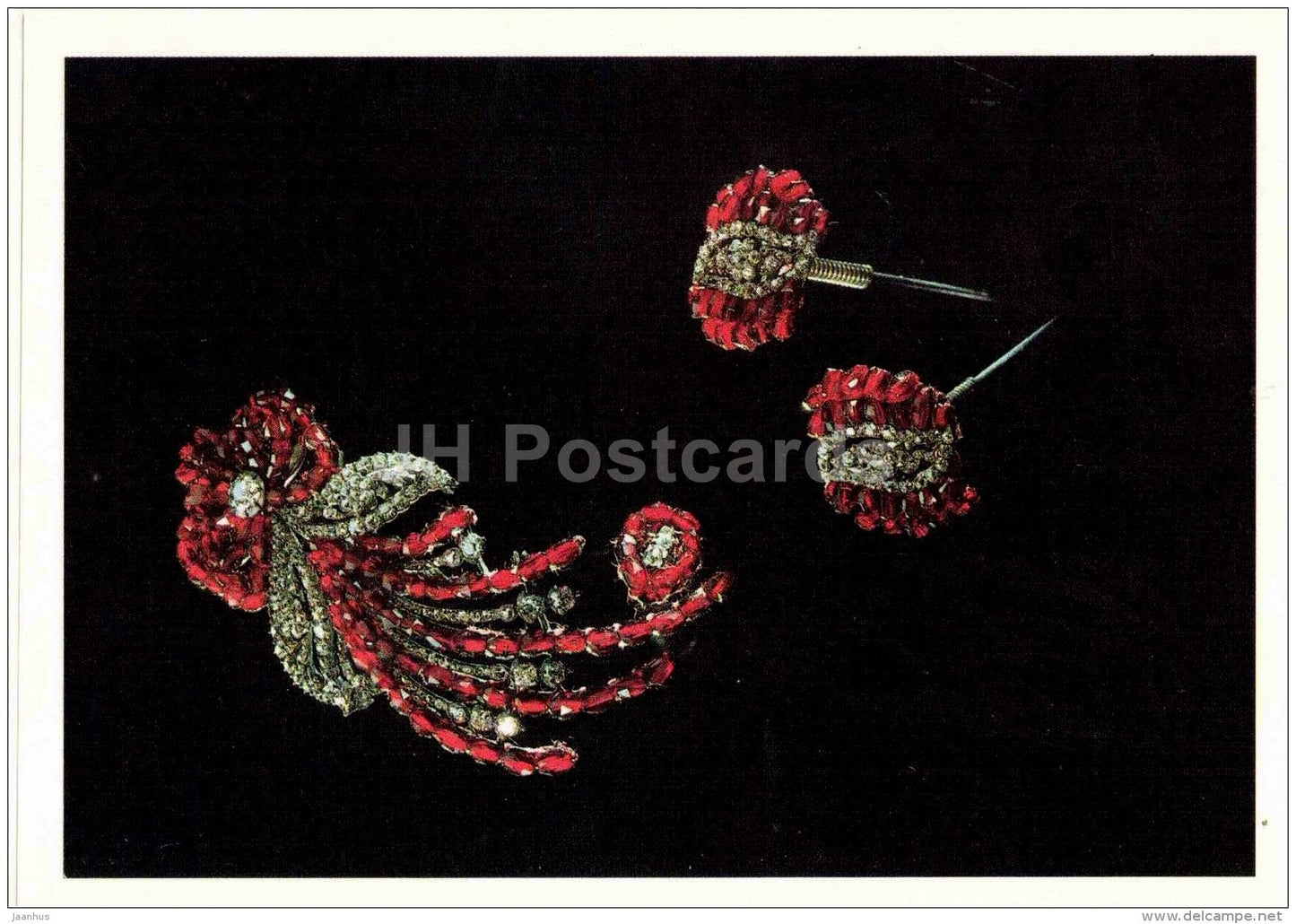 Brooch and Hairpin , XVIII century - gold - silver - diamonds - Diamond Fund - Moscow - 1991 - Russia USSR - unused - JH Postcards