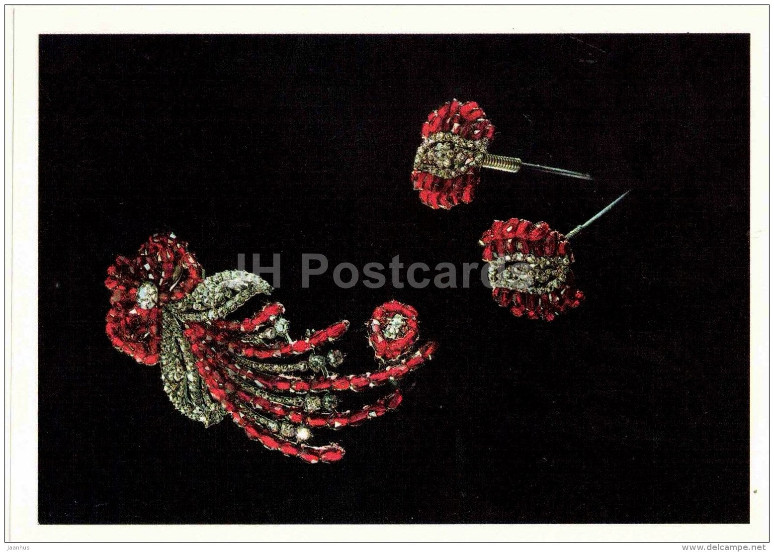 Brooch and Hairpin , XVIII century - gold - silver - diamonds - Diamond Fund - Moscow - 1991 - Russia USSR - unused - JH Postcards
