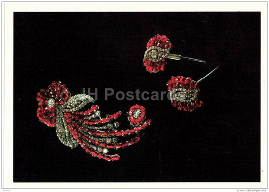 Brooch and Hairpin , XVIII century - gold - silver - diamonds - Diamond Fund - Moscow - 1991 - Russia USSR - unused - JH Postcards