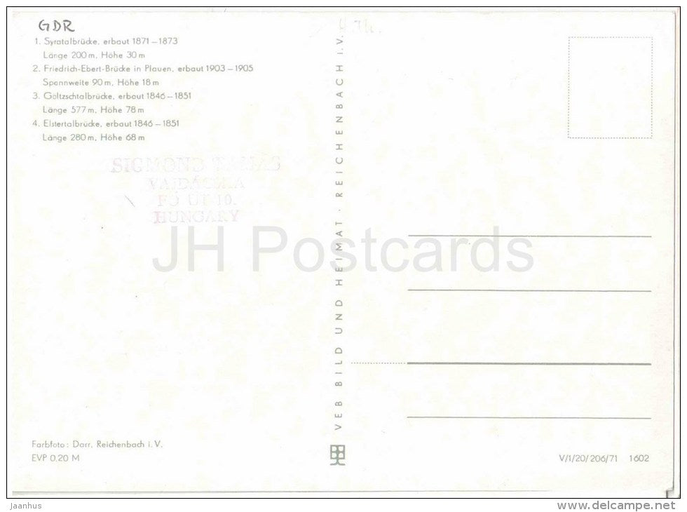 Vogtland - Syratalbrücke - Elstertalbrücke - Brücken - bridge - Germany - DDR - unused - JH Postcards