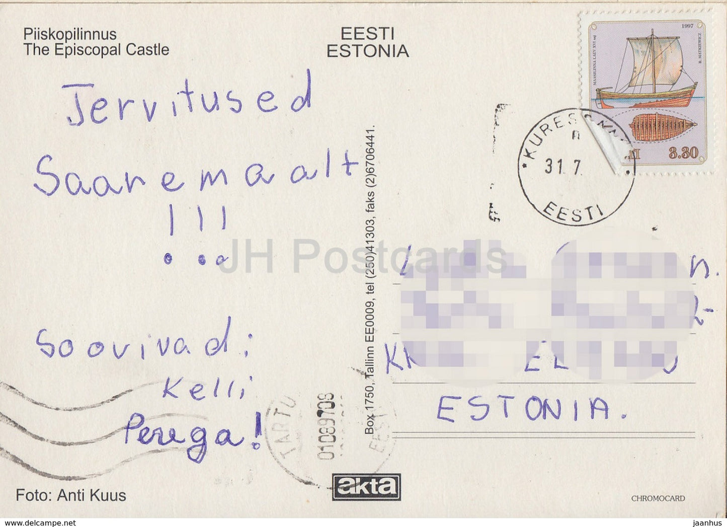 Kuressaare Episcopal castle aerial view - Saaremaa - circulated in Estonia 1997 - Estonia - used - JH Postcards