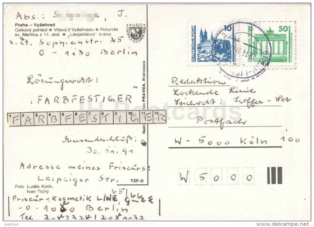 Praha - Prague - Vysehrad - Vltava - Rotunda St. Martin - Leopoldova tower - Czechoslovakia - Czech - used - JH Postcards