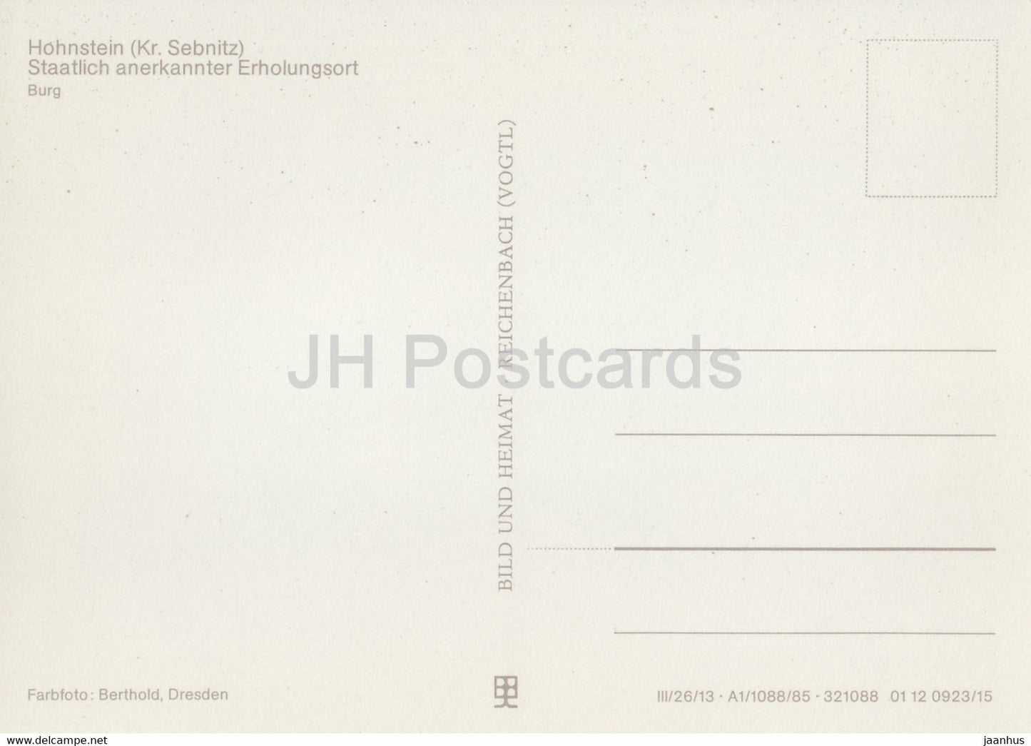 Hohnstein - Kr. Sebnitz - Burgen und Schlosser der Sachsischen Raum - Castles of Saxony - DDR Germany - unused