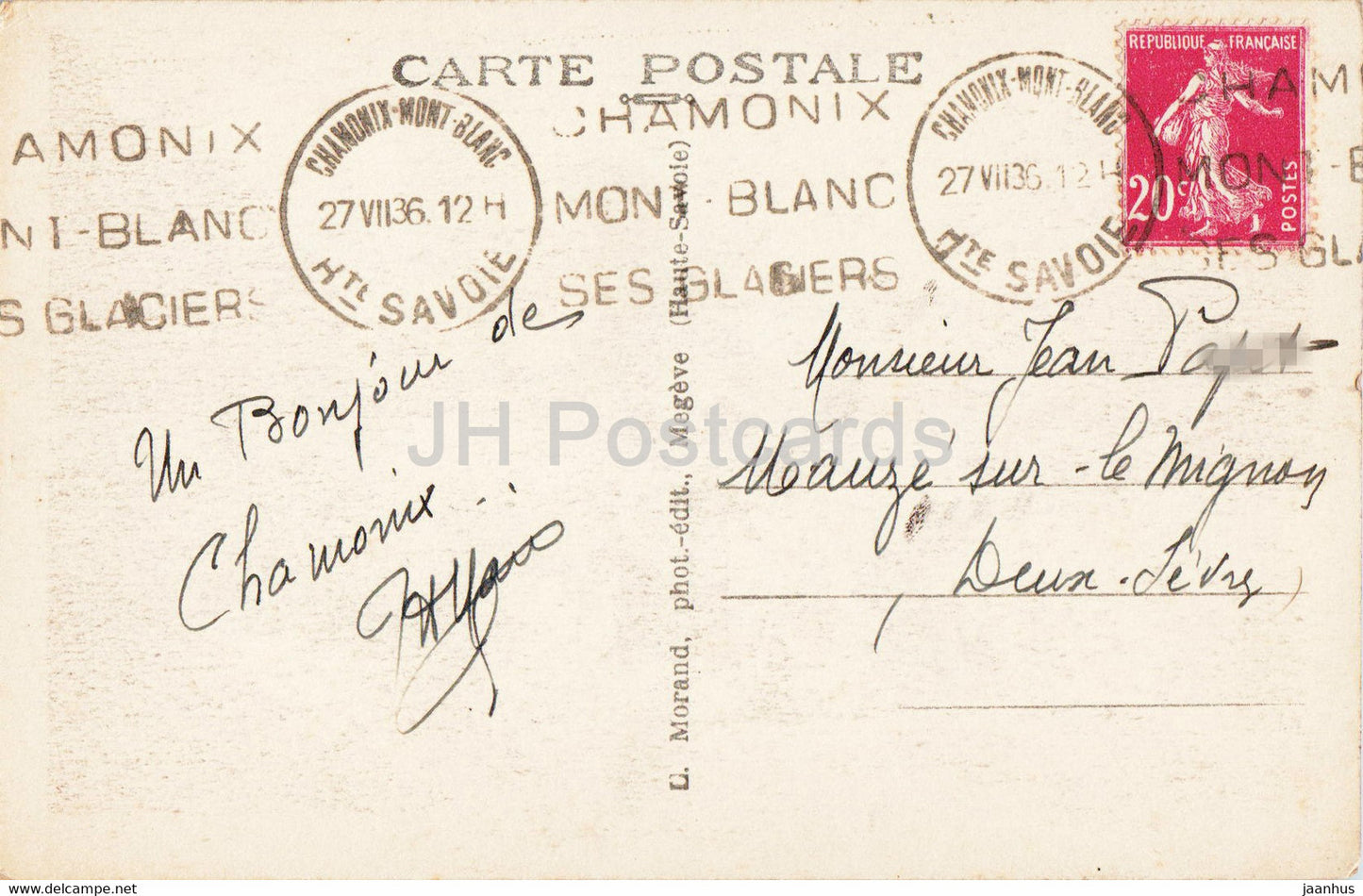 La Mer de Glace et les Grandes Jorasses - 648 - old postcard - 1936 - France - used