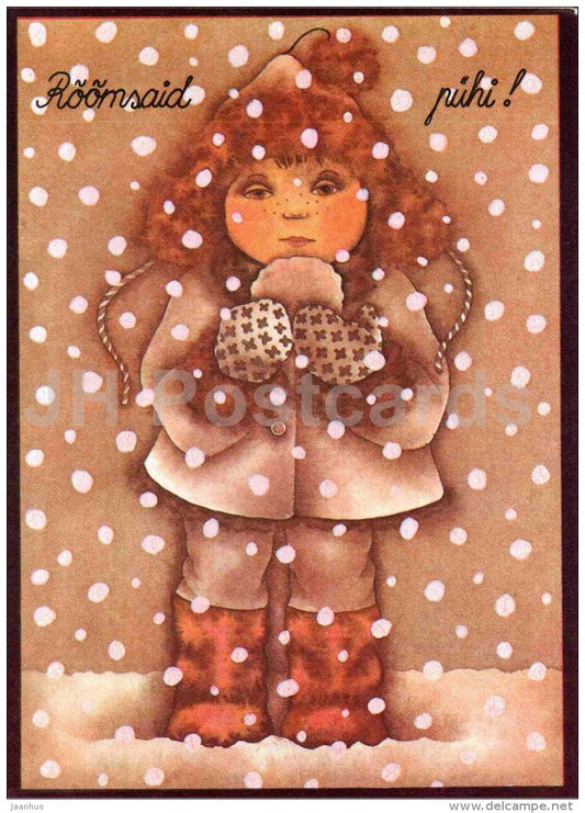 Christmas Greeting Card - illustration by V. Noor - boy - 1990 - Estonia USSR - unused - JH Postcards