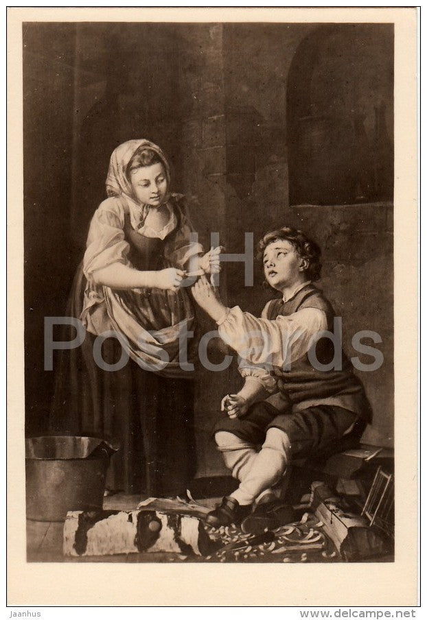painting by Pehr Hilleström - Boy hurts his finger - Swedish art - old postcard - Russia USSR - unused - JH Postcards