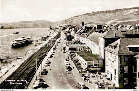 Rudesheim am Rhein - Rheinstrasse - ship - old postcard - Germany - unused - JH Postcards