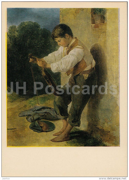 painting  by Peter Fendi - Little violinist , 1833 - boy - Austrian art - 1973 - Russia USSR - unused - JH Postcards