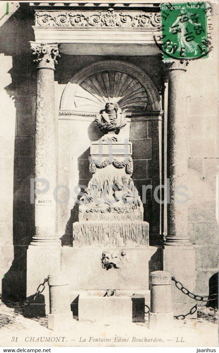 Chaumont - La Fontaine Edme Bouchardon - 31 - old postcard - 1913 - France - used - JH Postcards
