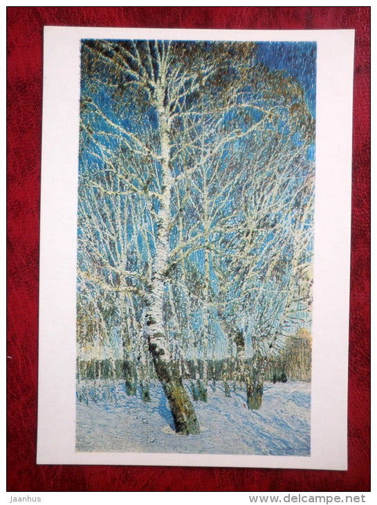 Painting by Igor Grabar - February Sky-blue . 1904 - winter - birch - russian art - unused - JH Postcards