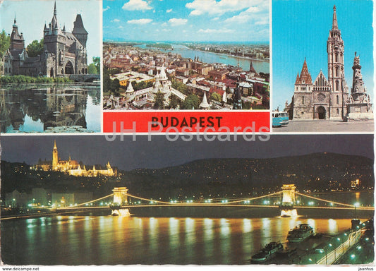 Budapest - castle - cathedral - bridge - architecture - multiview - Hungary - used - JH Postcards