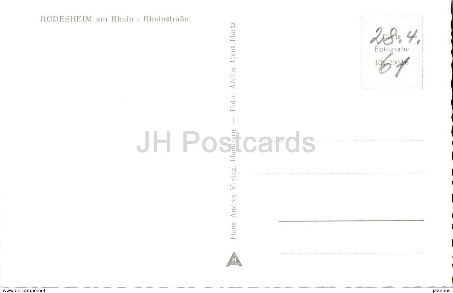 Rudesheim am Rhein - Rheinstrasse - ship - old postcard - Germany - unused