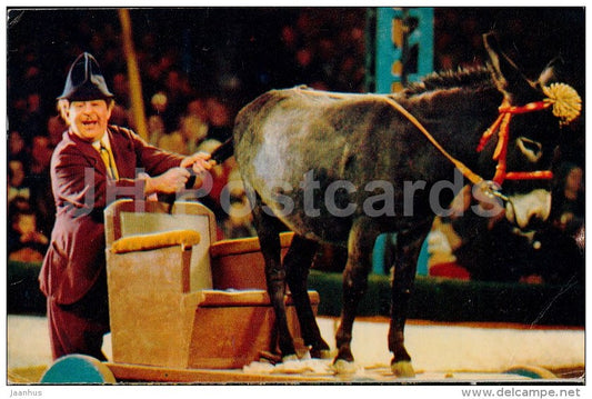 clown Karandash - donkey - Animals in Circus - 1975 - Russia USSR - unused - JH Postcards