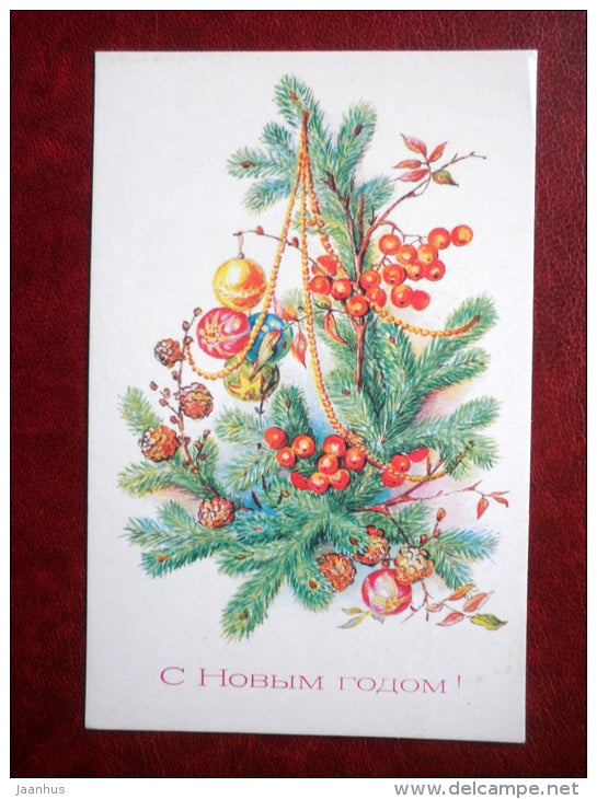 New Year greeting card - by L. Bodrihina - decorations - 1987 - Russia USSR - unused - JH Postcards