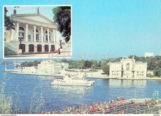 Sevastopol - View at Kornilov Promenade - Lunacharsky Russian Drama Theatre - ship - Crimea - Ukraine USSR -  unused - JH Postcards