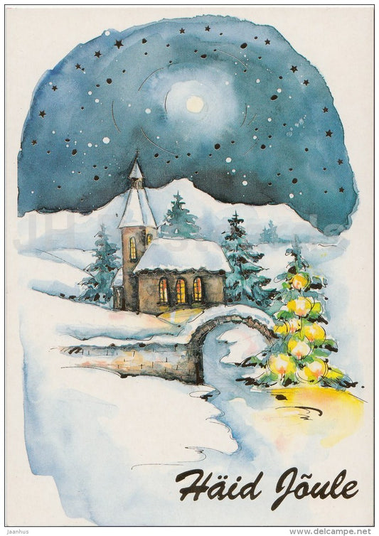 Christmas Greeting Card - church - illustration - Estonia - used in 1999 - JH Postcards