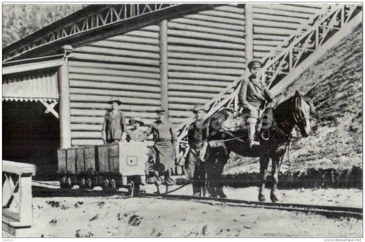 horse trolleys for transportation of ore - 1900s - old russian tram - 1984 - Russia USSR - unused - JH Postcards