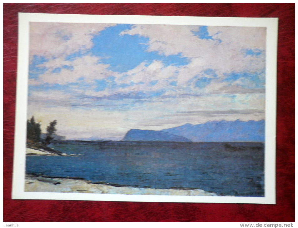 Painting by G. Manizer - Bolshoy Ushkaniy isle - lake Baikal - russian art - unused - JH Postcards