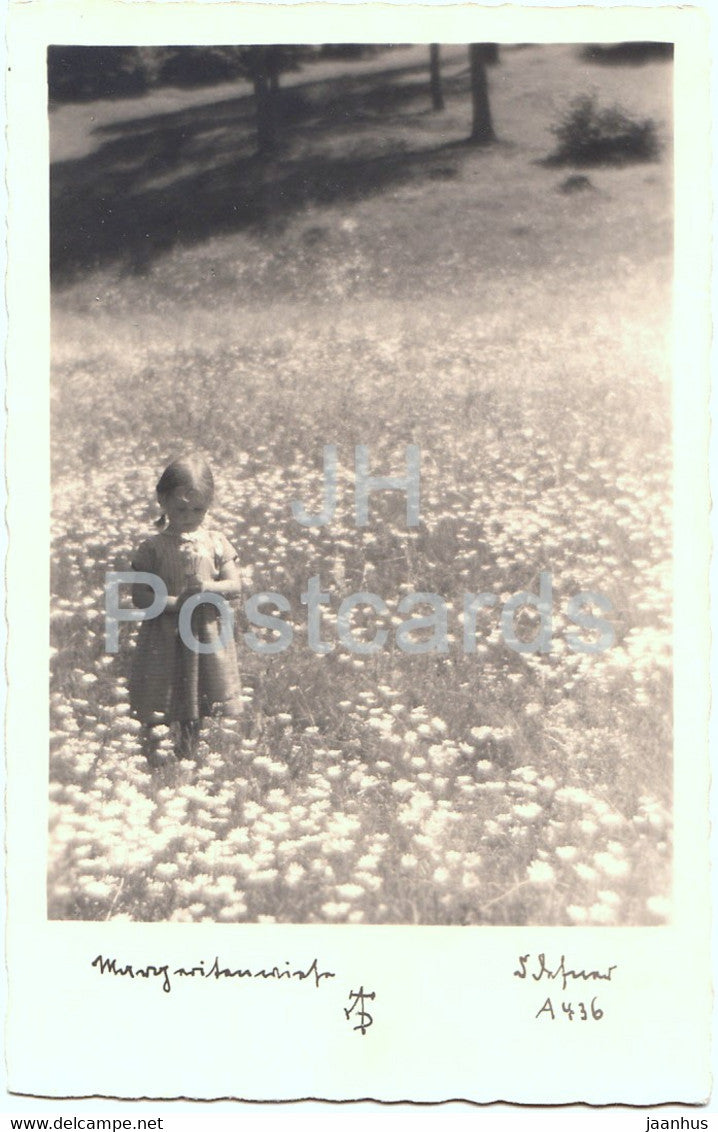 girl on the meadow - A. Defner - old postcard - Austria - used - JH Postcards