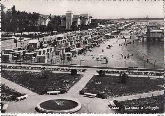 Grado - Giardino e Spiaggia - beach - old postcard - 1955 - Italy - used - JH Postcards