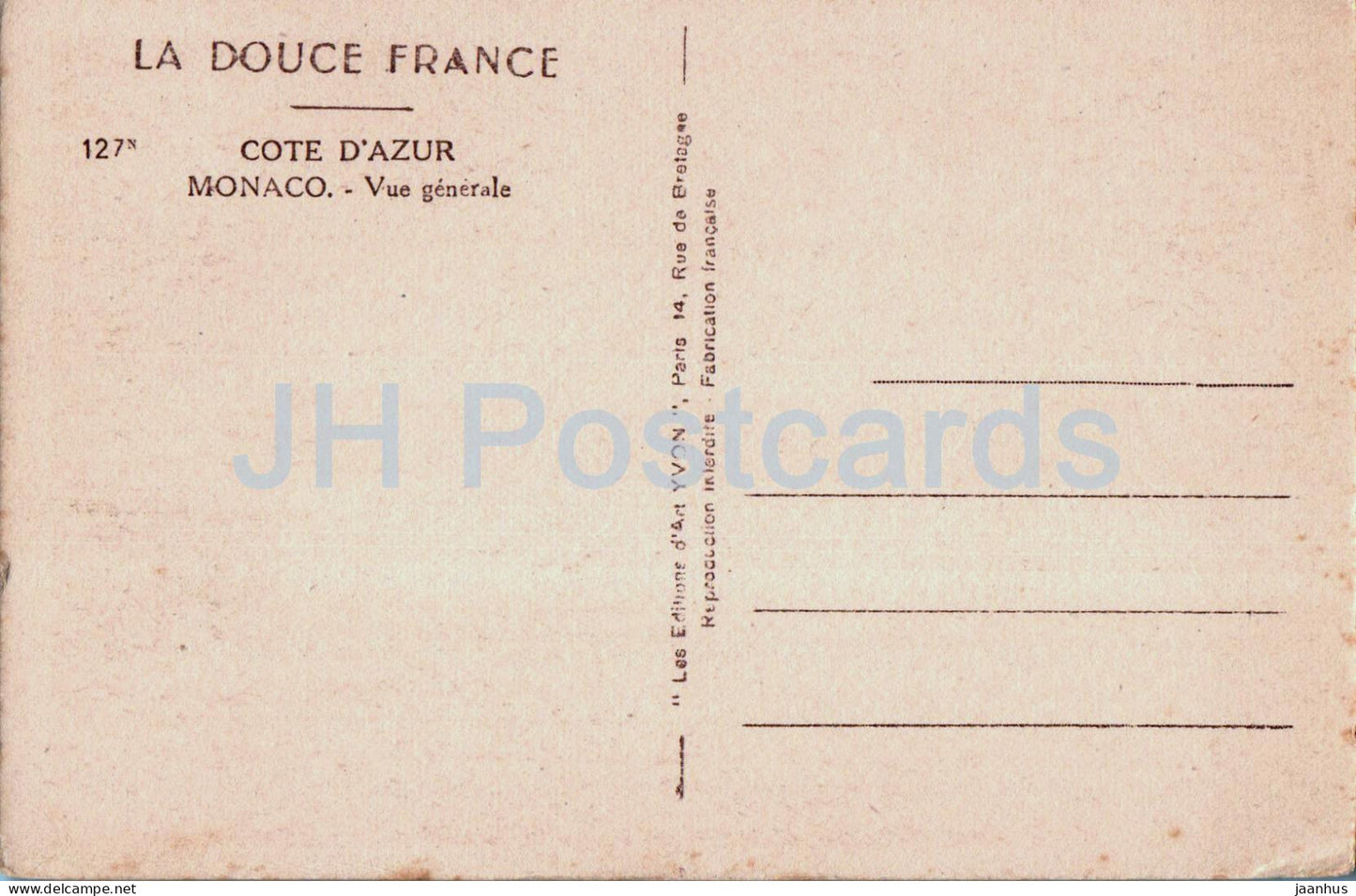 Monaco - Vue Générale - La Douce France - Côte d'Azur - 127 - carte postale ancienne - Monaco - inutilisée 