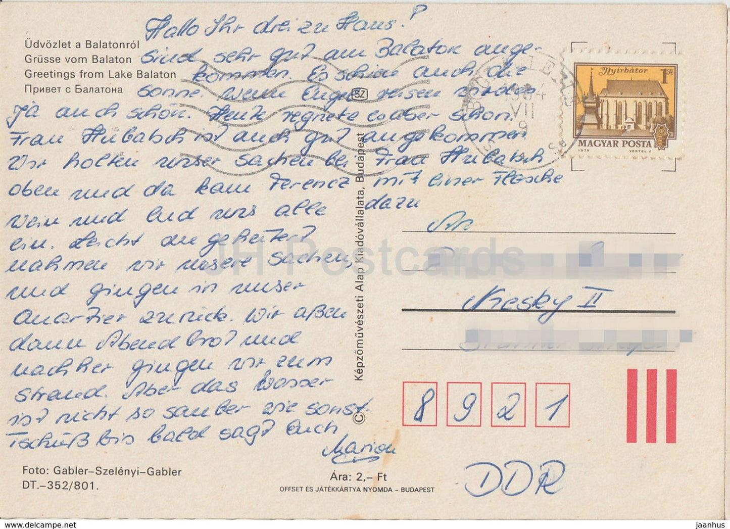 Salutations du lac Balaton - bateau à voile - tour - vue - multivue - 1984 - Hongrie - utilisé