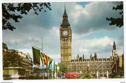 London - Big Ben and Houses of Parliament - bus - United Kingdom - England - unused - JH Postcards