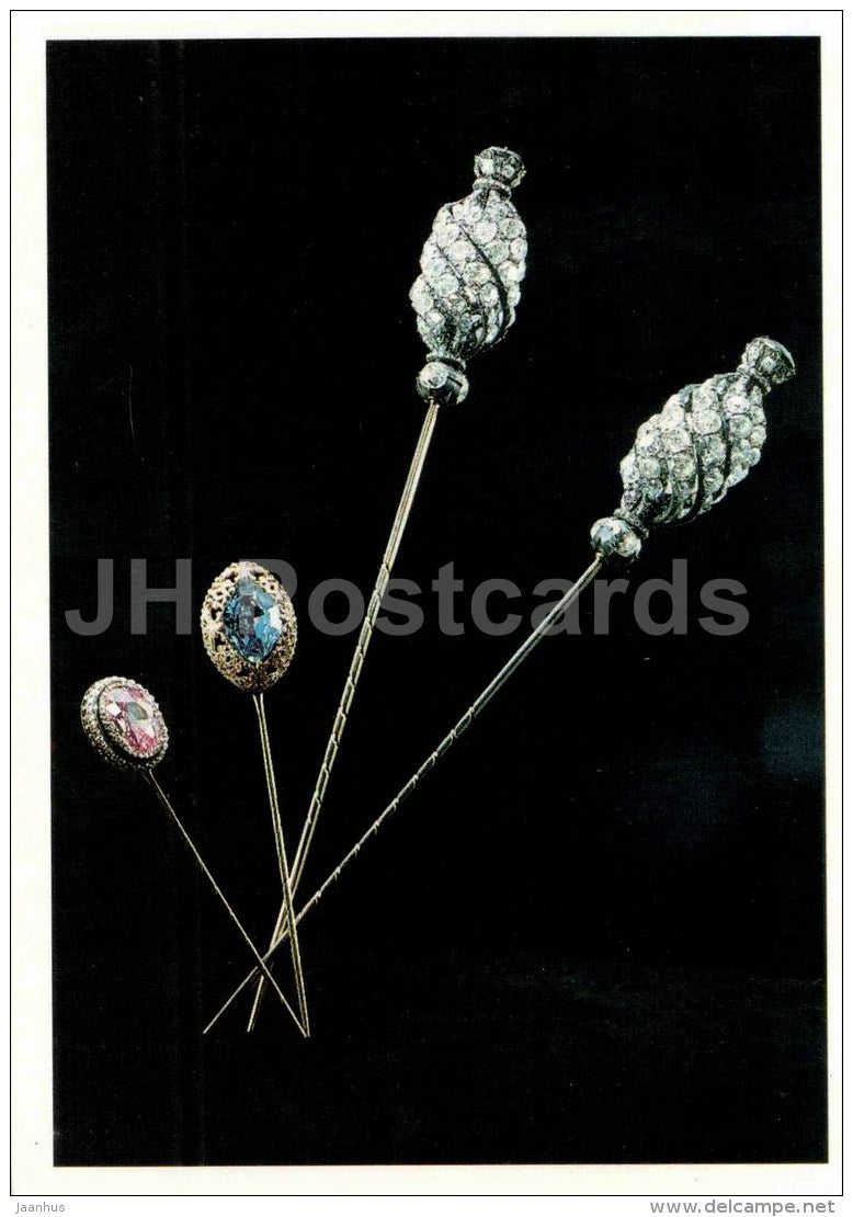 Tie pins and pins , XVIII century - gold - silver - diamonds - Diamond Fund - Moscow - 1991 - Russia USSR - unused - JH Postcards