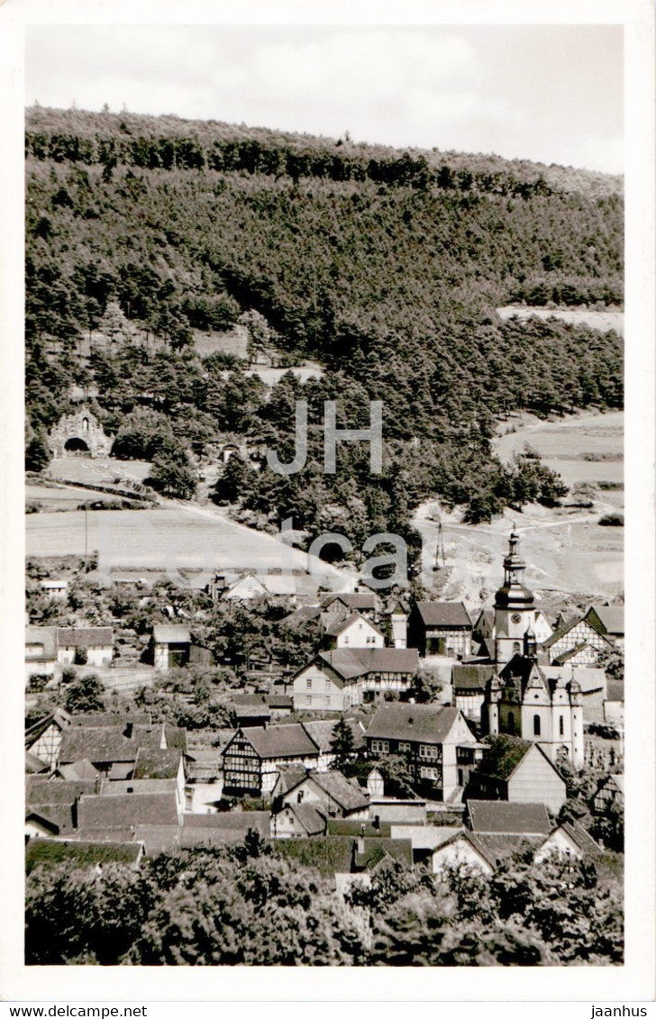 Bad Salzschlirf - Blick auf Kirche und Mariengrotte - old postcard - 1955 - Germany - used - JH Postcards