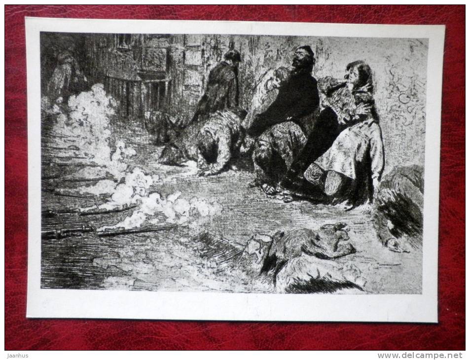 Illustration by S. V. Ivanov - shooting down in 1905 - russian art - unused - JH Postcards