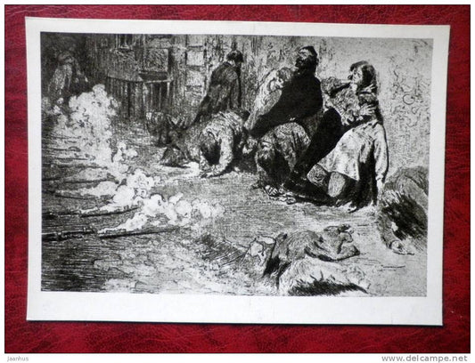 Illustration by S. V. Ivanov - shooting down in 1905 - russian art - unused - JH Postcards