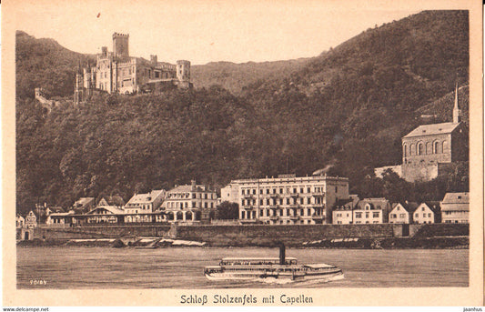 Schloss Stolzenfels mit Capellen - boat - steamer - castle - old postcard - 33 - Germany - unused - JH Postcards