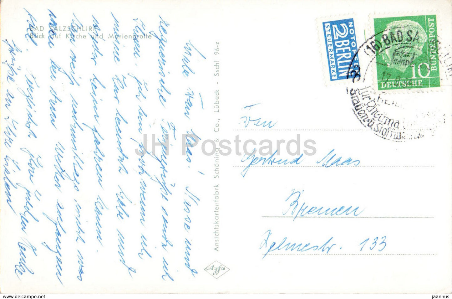 Bad Salzschlirf - Blick auf Kirche und Mariengrotte - carte postale ancienne - 1955 - Allemagne - utilisé