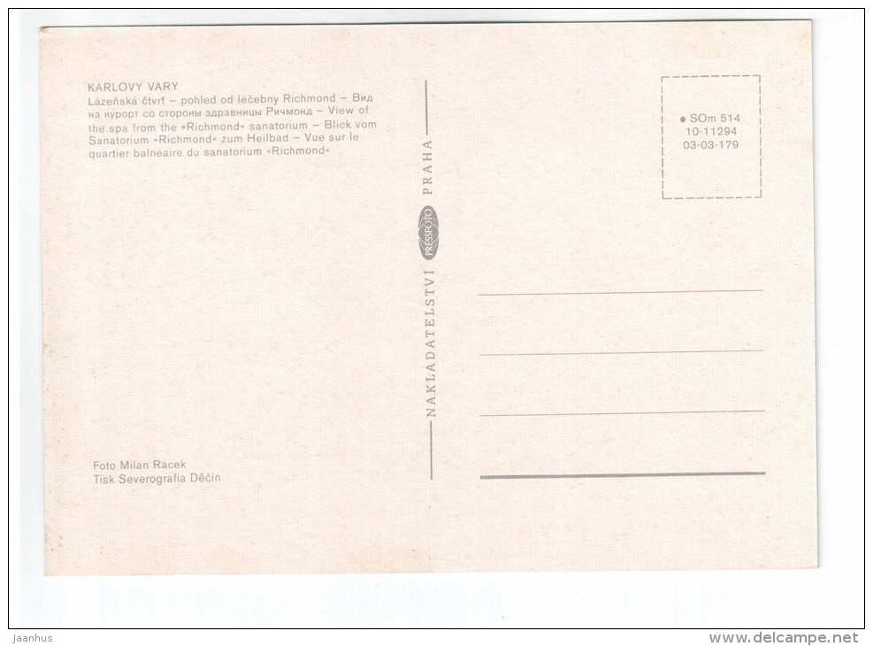 View of the Spa from Richmond Sanatorium - Karlovy Vary - Czech Republic - unused - JH Postcards