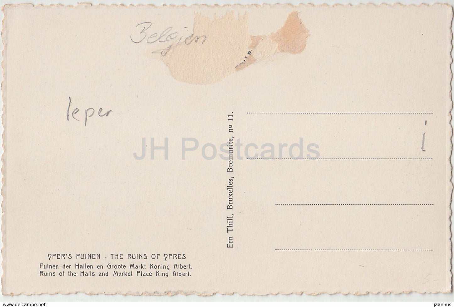 Ruines d'Ypres - Ruines des Halles et Grand Place Roi Albert - Ruinen - alte Postkarte - 1926 - Belgien - unbenutzt