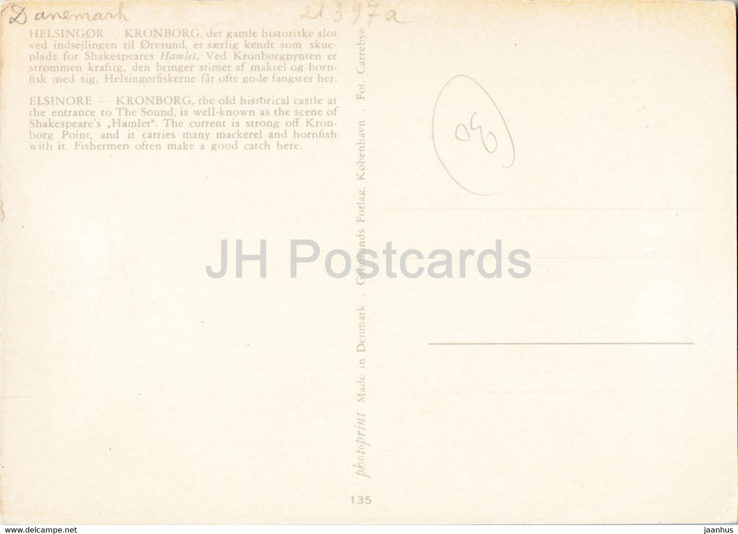 Helsingor - Elsinore - Kronborg - castle - boat - old postcard - Denmark - unused