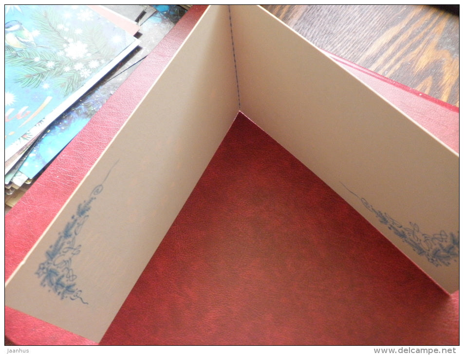 New Year greeting card - by V. Treptsov - clock - tree - 1986 - Russia USSR - unused - JH Postcards