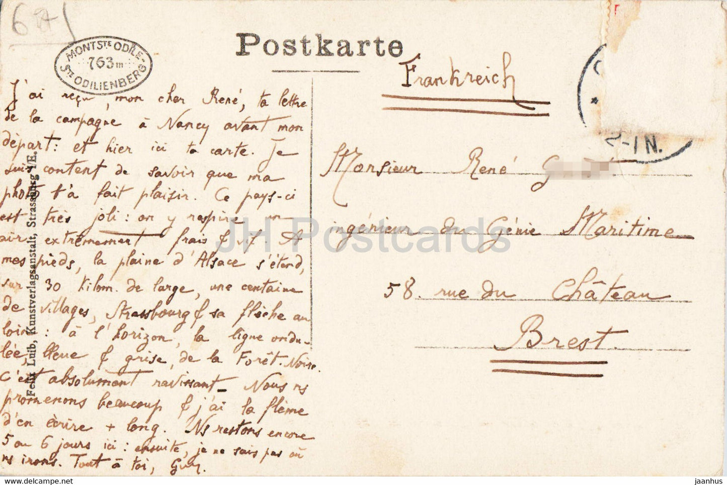 Sankt Odilienkloster - Couvent de Sainte Odile - alte Postkarte - Frankreich - gebraucht