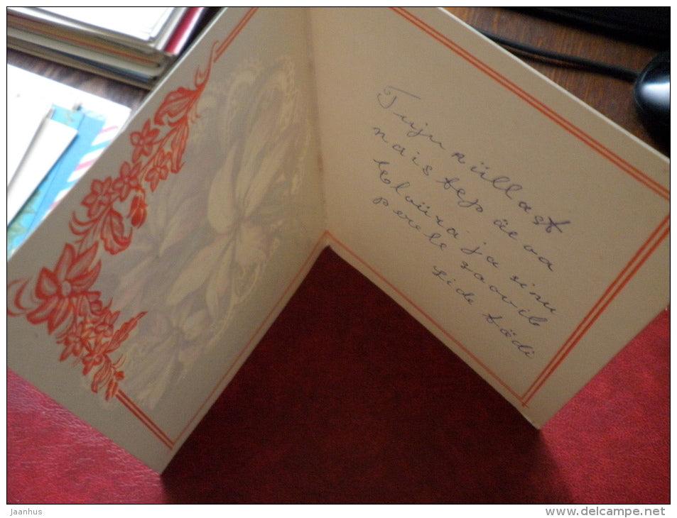 8 March Greeting Card - blue lily - 1980 - Russia USSR - used - JH Postcards