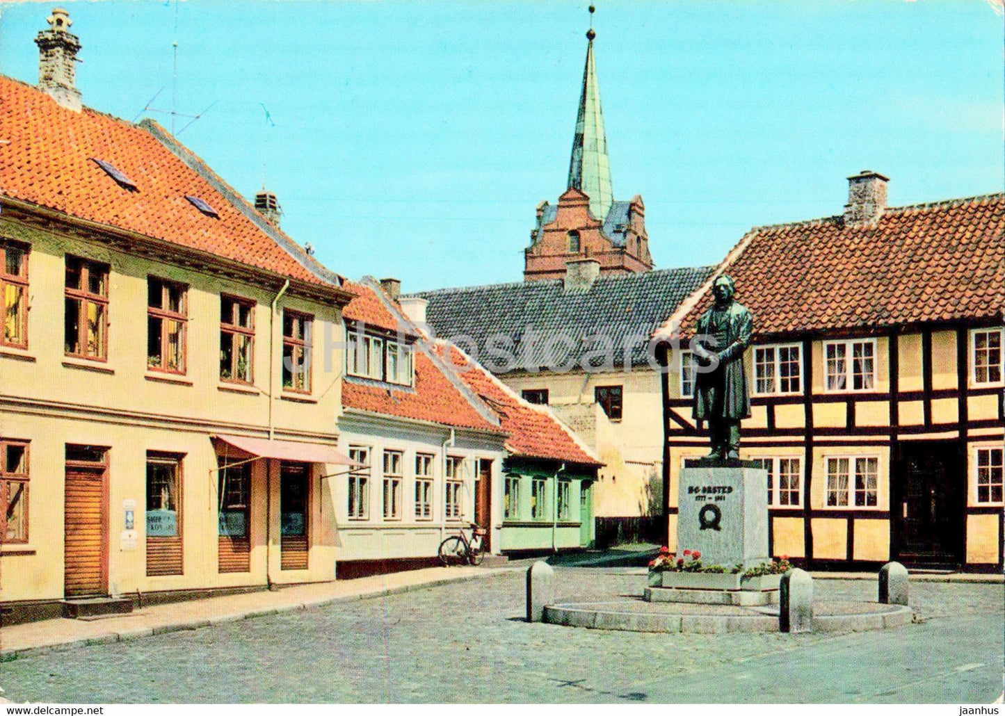 Rudkobing - The Square with the Statue of H C Orsted - monument - 1979 - Denmark - used - JH Postcards