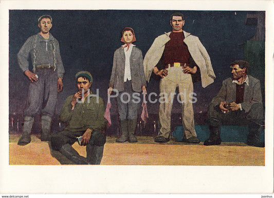 painting by Viktor Popkov - Builders of Bratsk - Russian art - 1965 - Russia USSR - unused - JH Postcards