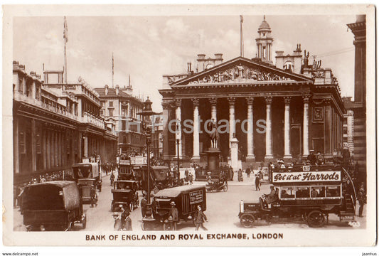 London - Bank of England and Royal Exchange - cars - 403 - old postcard - 1926 - England - United Kingdom - used - JH Postcards