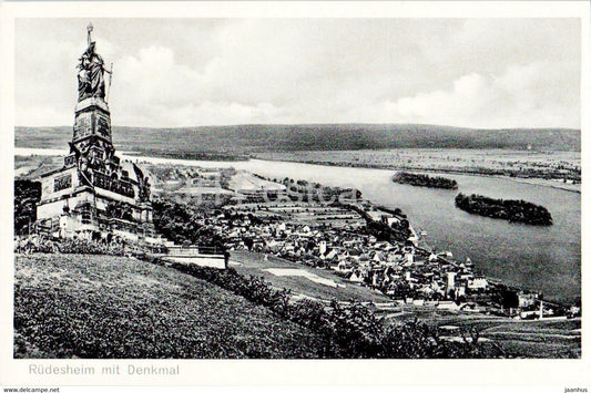 Rudesheim mit Denkmal - monument - old postcard - Germany - unused - JH Postcards