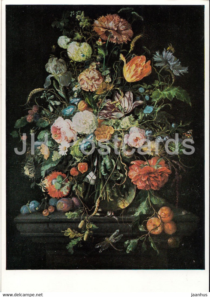 painting by Jan Davidsz de Heem - Blumen im Glas und Fruchte - flowers - Dutch art - Germany DDR - unused - JH Postcards