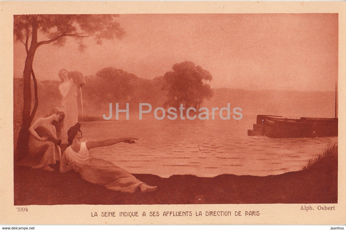 painting by Alphonse Osbert - La Seine Indique a ses Affluents - 7094 - French art - old postcard - 1930 - France - used - JH Postcards