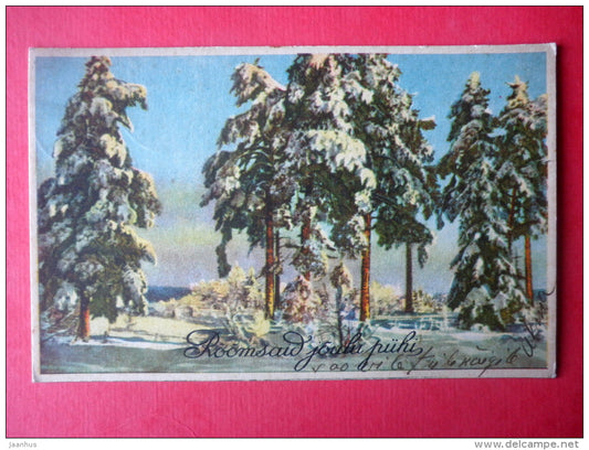 christmas greeting card - winter forest - 51 - circulated in Estonia 1935 - JH Postcards